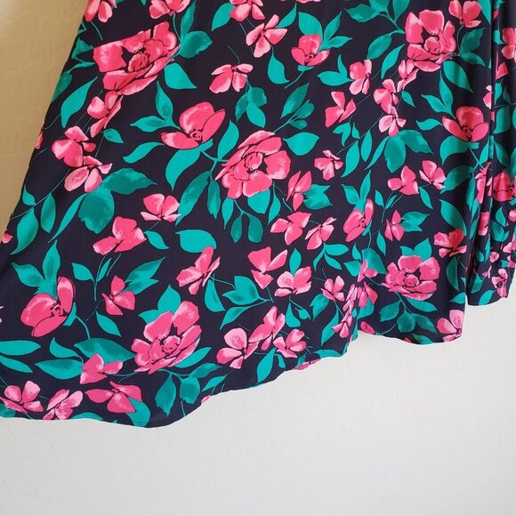 Talbots Split V-Neck Tropical Floral Top Blue/Pink Women's 3X Hawaiian Vacation - Picture 4 of 10